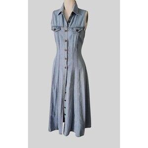 90s Vintage Long Denim Button Dress Made by Bongo S cottage core country